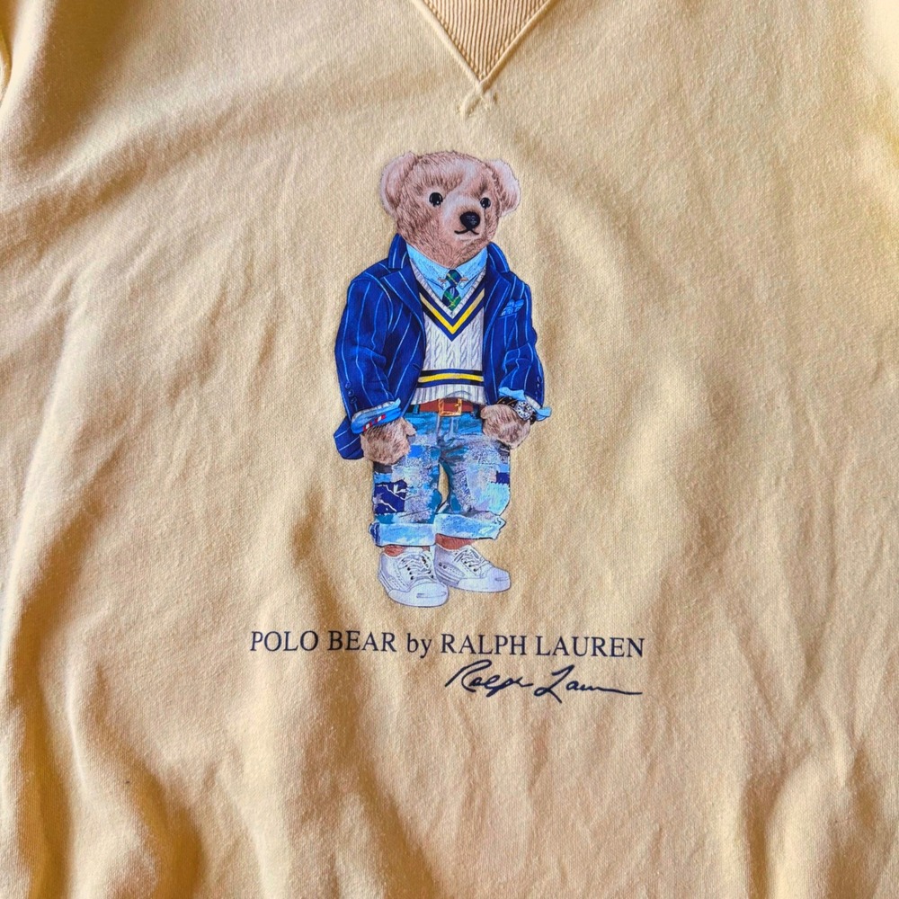 Polo Ralph Lauren Polo Bear Sweatshirt Mens XL Yellow Preppy Collegiate Casual - Picture 5 of 8